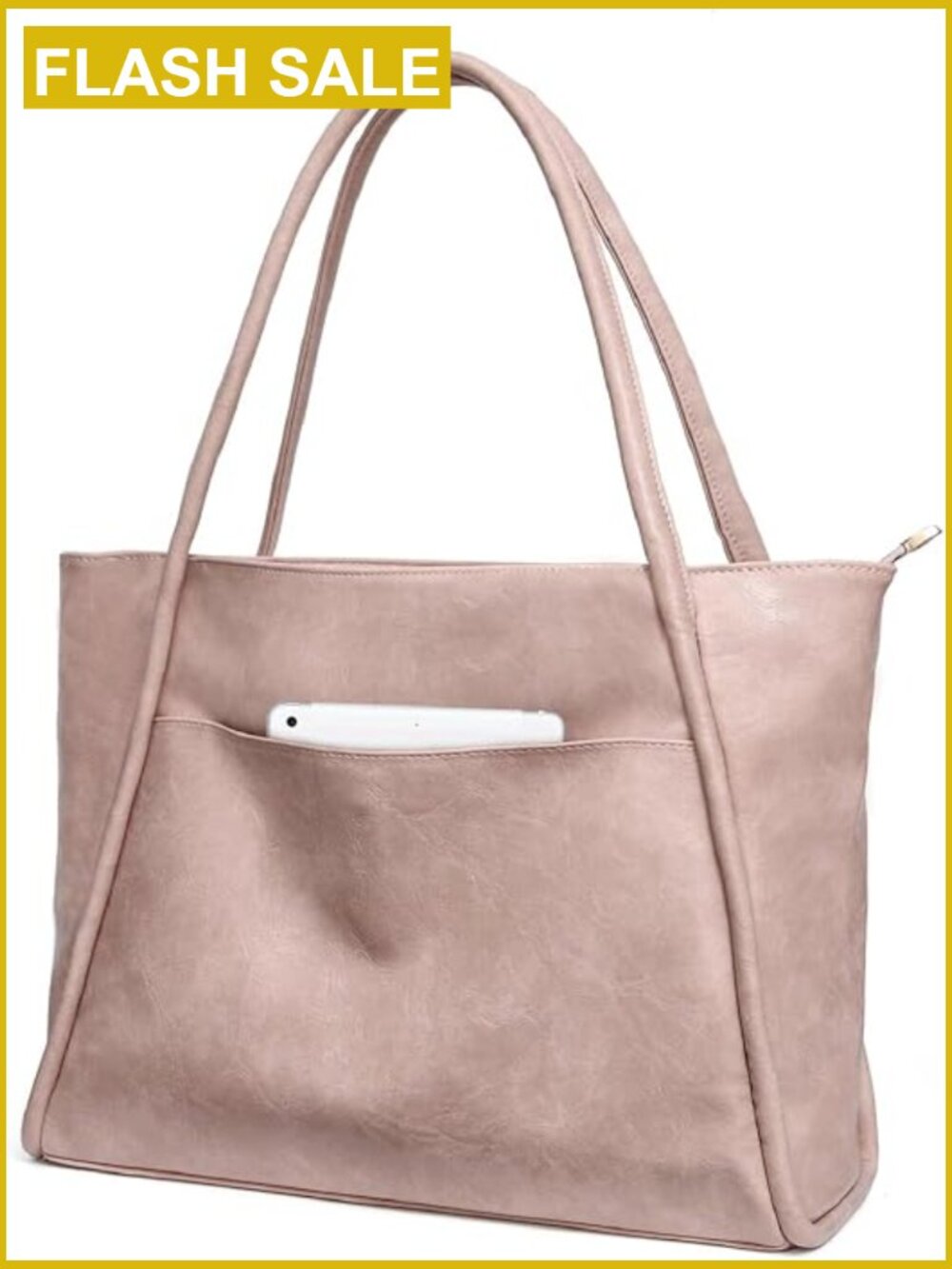 Large Vegan Leather Tote Bag with Zipper 16L Work Travel Handbag